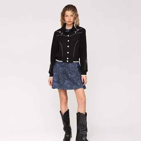 Avec Les Filles Womens Western Bomber Piping And Embroidary Jacket Soldout In Xs - Picture 5 of 7